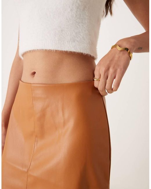ASOS Brown Faux Leather Split Front Midi Skirt