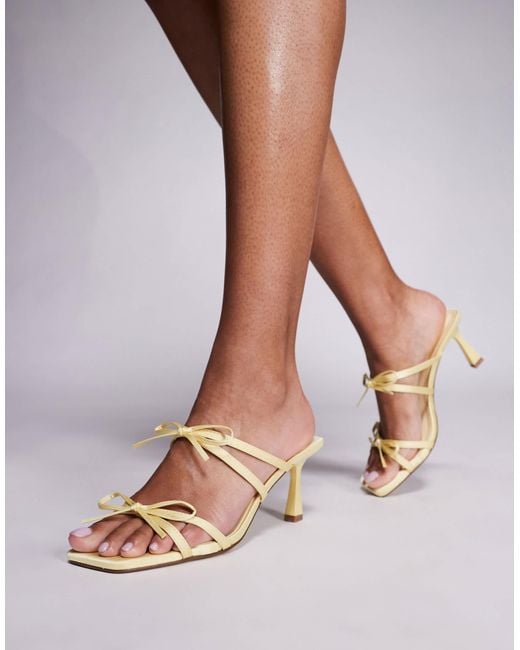 Public Desire Natural Taytay Heeled Muled Sandals With Bow Detail
