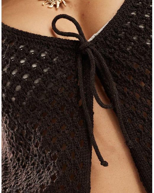 Top Playero Marrón Crudo De Tirantes Con Lazada Delantera De Punto De (Parte De Un Conjunto) Miss Selfridge de color Black
