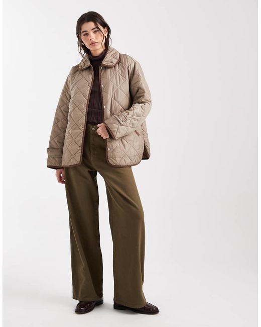 Pieces Natural Short Quilted Jacket With Collar