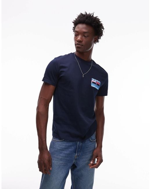 Tommy Hilfiger Blue Blurry Flag Back Print T-shirt for men