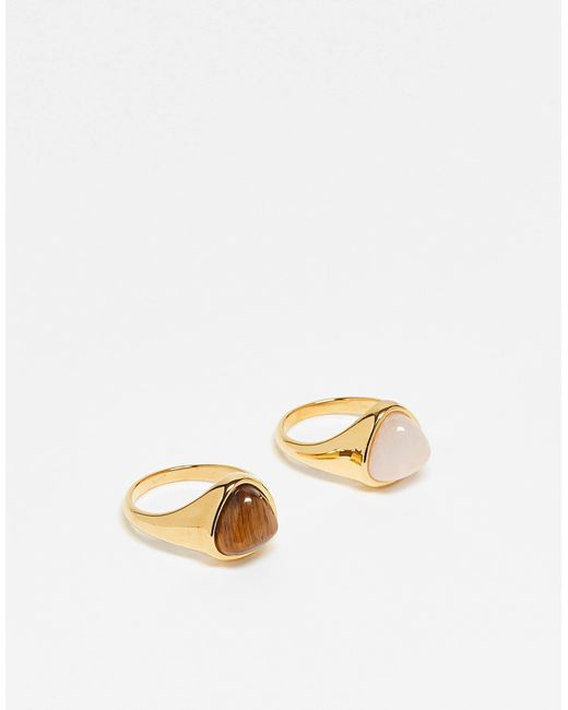 ASOS Metallic Asos Design Curve Stainless Steel 2 Pack Of Rings With Semi Precious Stones