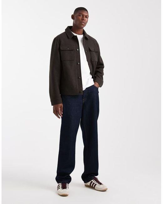 Chaqueta Chocolate Estilo Camisa Con Bolsillos Delanteros De Threadbare de hombre de color Black