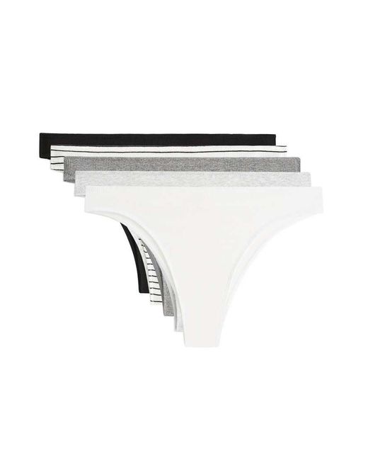 Oysho White 5 Rib Cotton Blend Brazilian Briefs