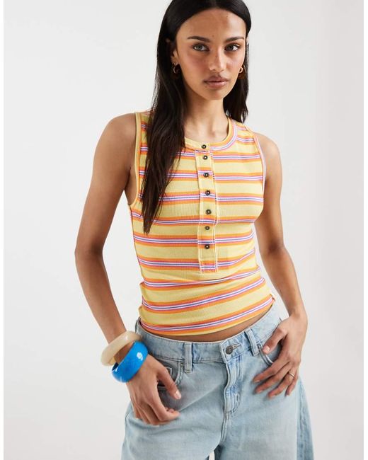Free People Blue Jamie Button Down Henley Tank Top