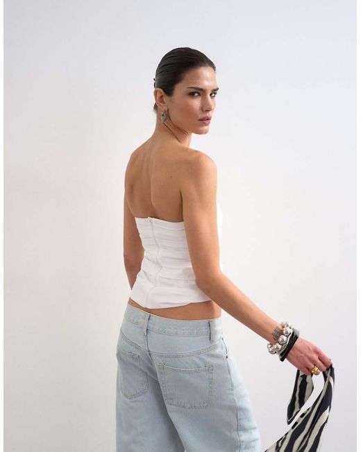 TOPSHOP White Gathered Bandeau Top