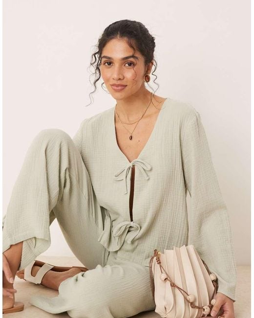 Jdy Natural Tie Front Cheesecloth Shirt Co-ord