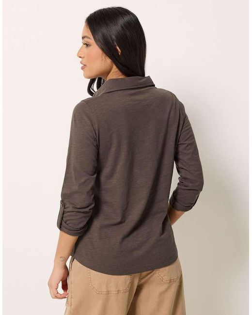 PixieGirl Brown Petite Button Cotton Shirt