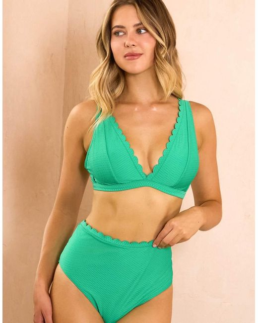 Peek & Beau Green Jade Scallop High Apex Triangle Bikini Top