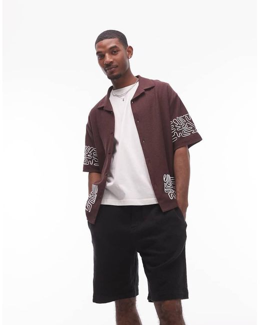Pantalones Cortos Negros Estilo Bermudas De Tejido Texturizado De Topman de hombre de color Red