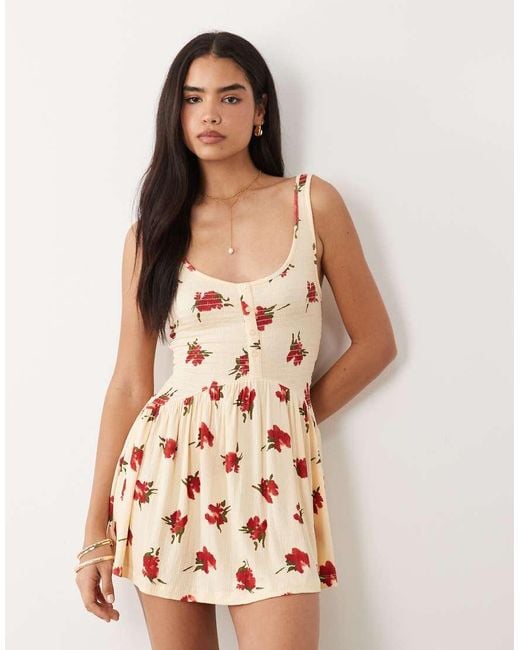 ASOS Natural Crinkle Button Crinkle Mini Dress