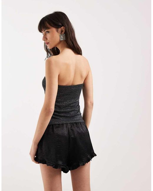 Motel Black Kolisa Ruched Glitter Bandeau