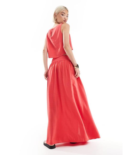 ASOS Red Co-Ord Linen Maxi Skirt With Button Front Detail