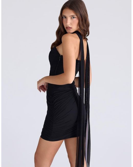 House Of Cb Blue Mariella Stretch Mesh Draped Mini Dress