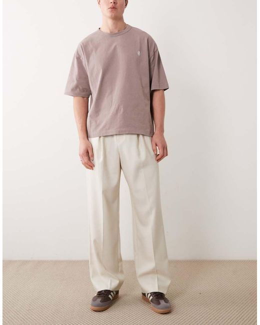 ASOS Natural Tailored Pull On Wide Leg Trousers for men
