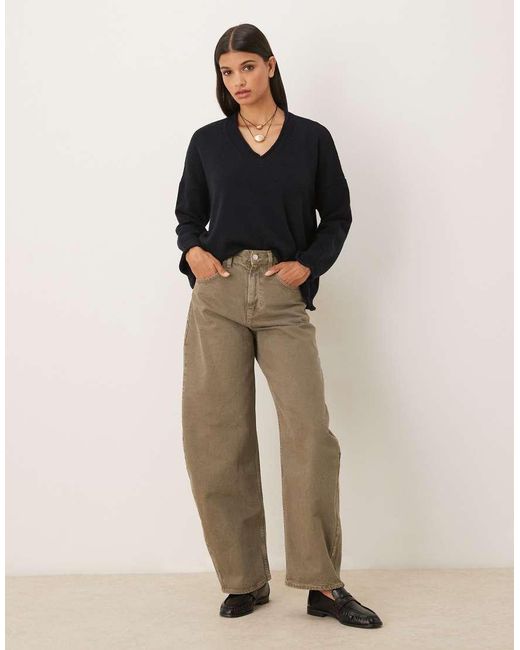 ASOS Black Roll Trim Relaxed V Neck Jumper