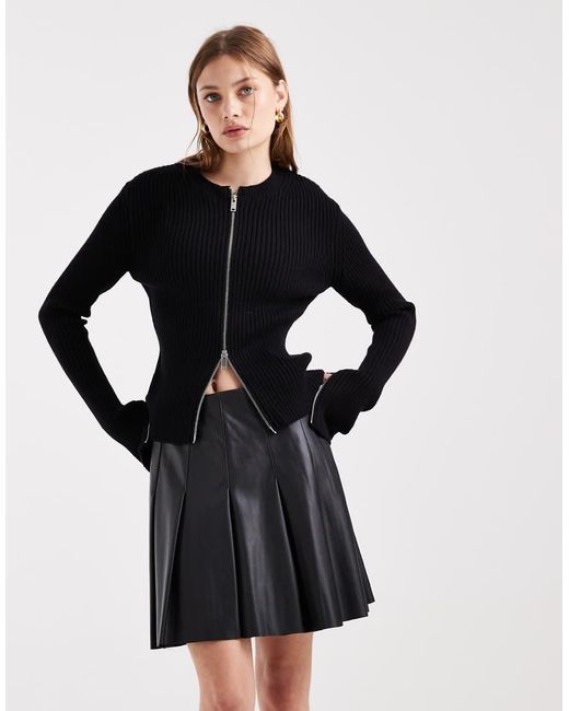 New Look Black Faux Leather Pleated Mini Skirt
