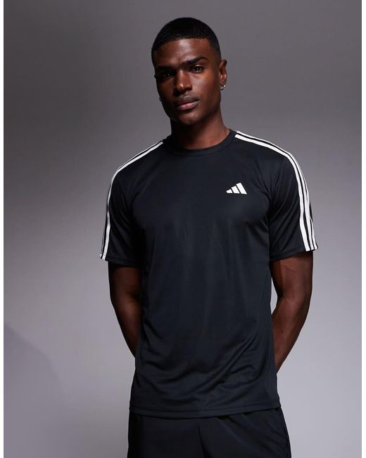 Adidas Originals Black Adidas Training Essential 3 Stripe T-shirt for men