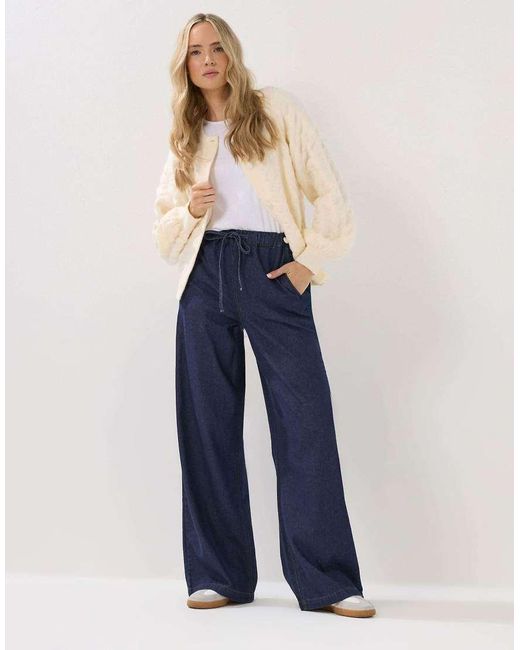 Long Tall Sally Blue Tie Waist Wide Leg Jeans
