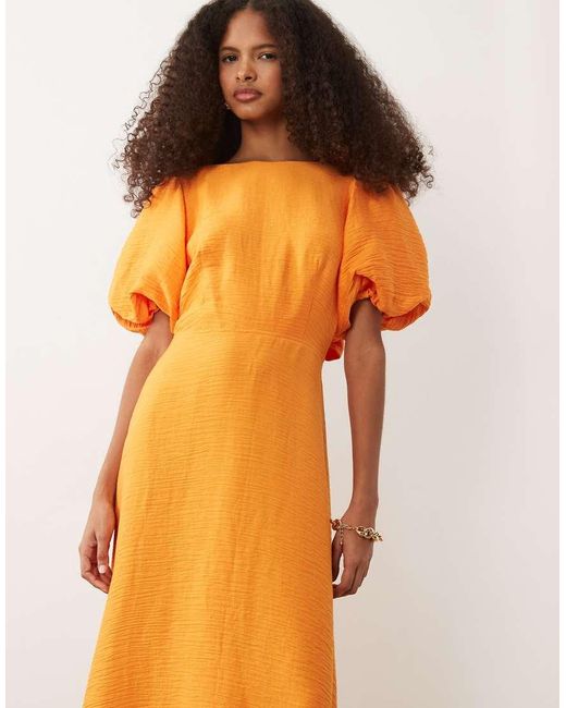Nobody's Child Orange Occasion Zola Puff Sleeve Midaxi Dress