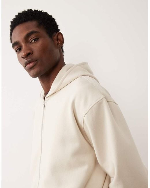ASOS Natural Essentials Relaxed Zip Through Hoodie for men