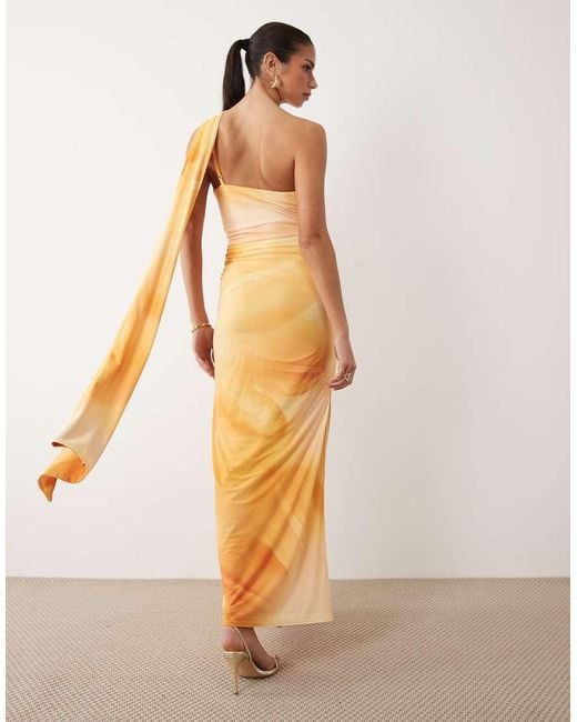 TFNC London Natural Slinky One Shoulder Scarf Detail Neck Maxi Dress