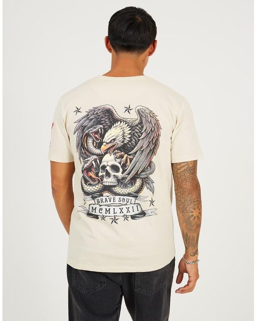 Brave Soul White Cotton Crew Neck Graphic T-Shirt for men