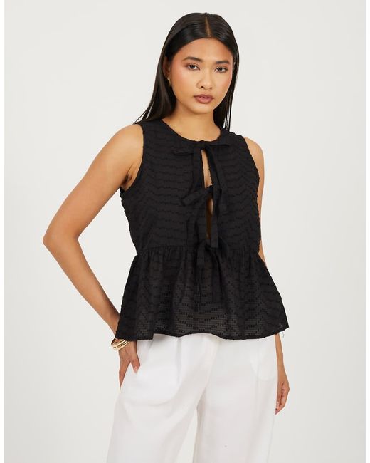 Brave Soul Black Shirred Tie Front Vest