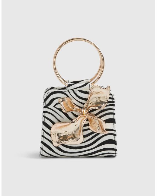 River Island White Zebra Metal Detail Clutch Bag