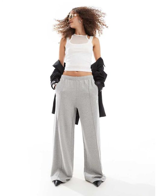 Adidas Originals Gray 3-Stripes Loose French Terry Wide Leg Joggers