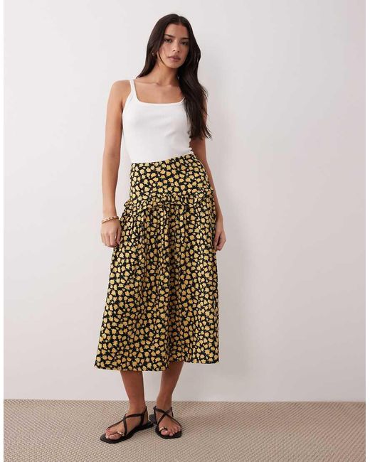 Wednesday's Girl Yellow Ruffle Midi Skirt