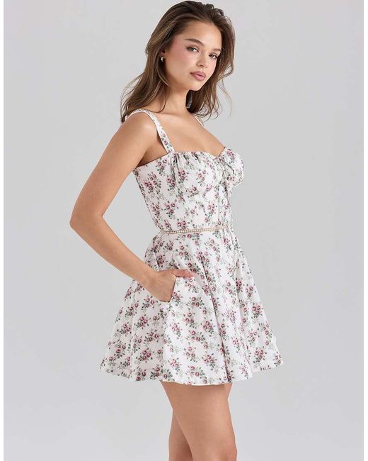 House Of Cb White Calia Print Stretch Cotton Mini Dress