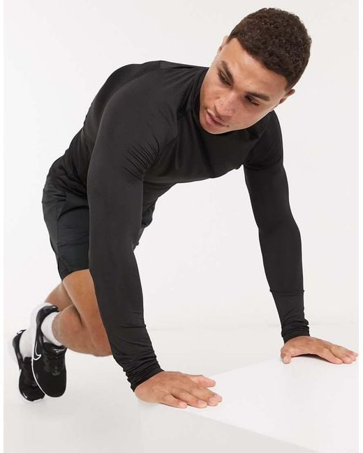 4505 Black Asos Icon Training Base Layer Long Sleeve T-shirt With Quick Dry for men