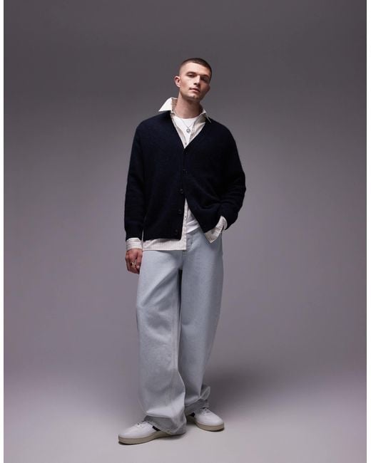 ARKET Blue Textured Alpaca Blend Cardigan for men