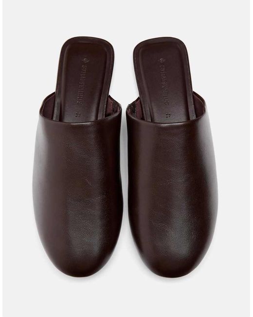 Stradivarius Brown Leather Effect Slippers