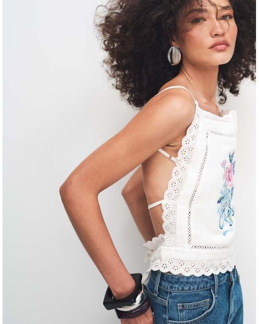 Muse Assembly Blue Etta Embroidered Lace Trim Top Co-Ord
