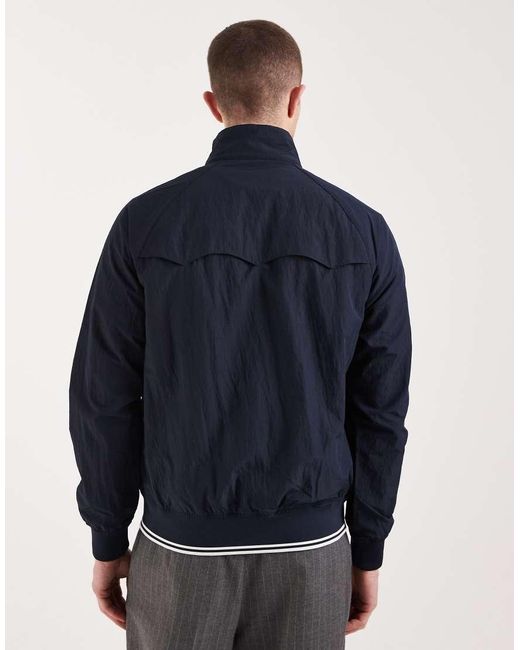 Fred Perry Blue Crinkle Tipped Hem Logo Harrington Jacket for men