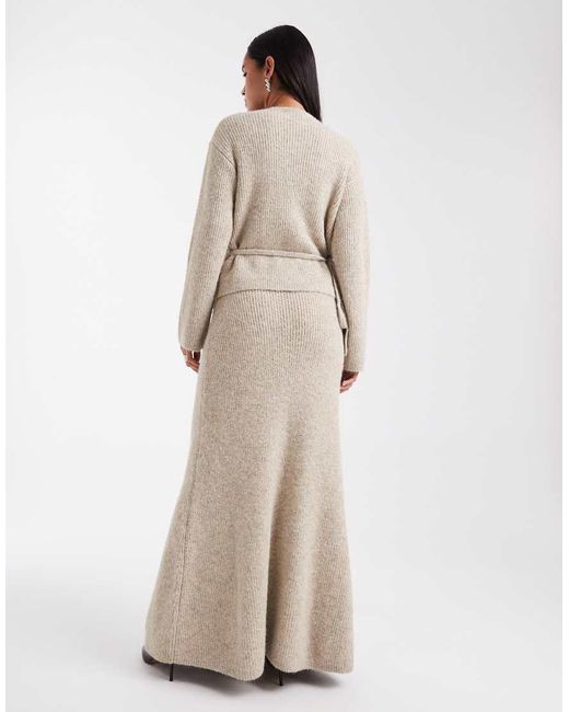 4th & Reckless White Wool Feel Ribbed Knit Fishtail Maxi Skirt Co-Ord
