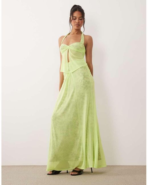 AFRM Green Toks Mesh Sweetheart Halter Neck Top