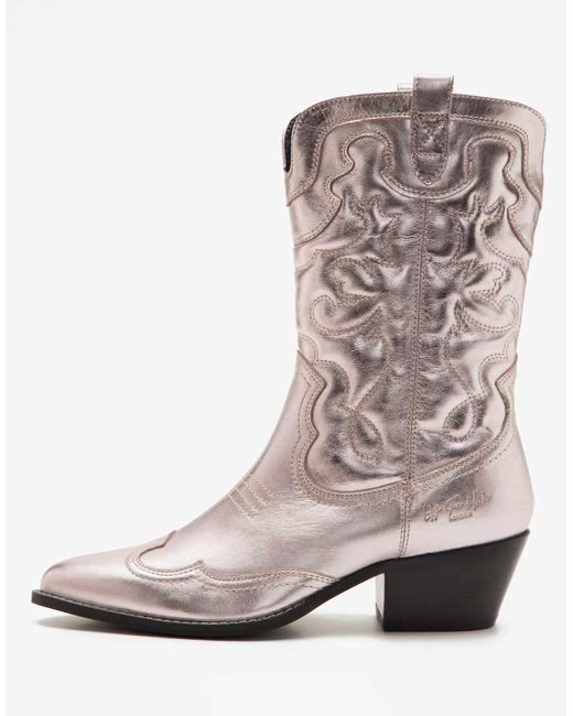 OFF THE HOOK Gray Soho Knee Leather Cowboy Boots Calf Boots