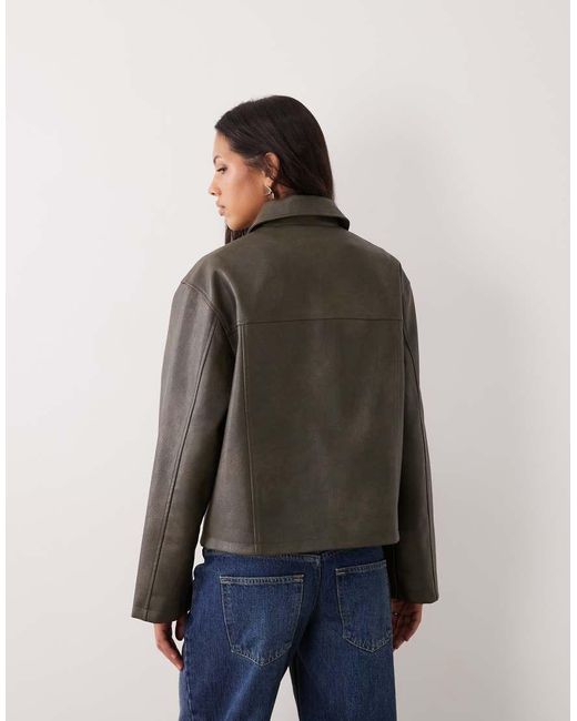 Wednesday's Girl Brown Faux Leather Collared Jacket