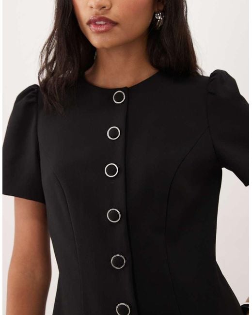 Forever New Natural Structured Puff Sleeve Button Down Mini Dress