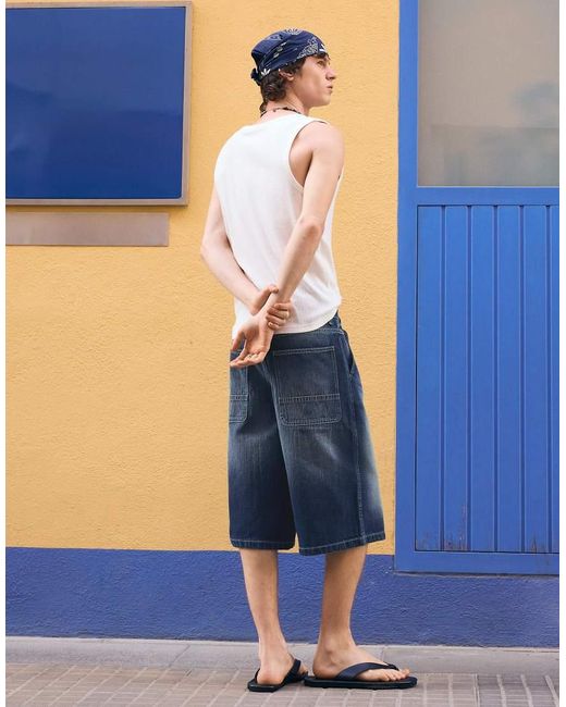Bershka Purple Denim Skater Bermuda Shorts for men