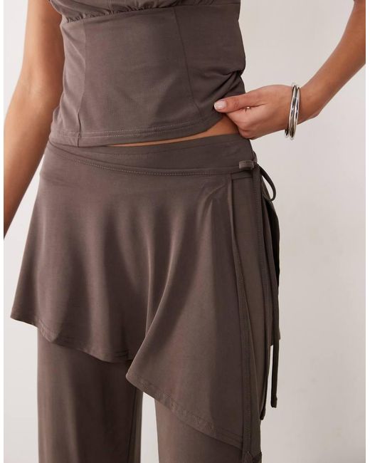 Motel Natural Co-Ord Amata Trouser Skirt Detail Cupro Trousers
