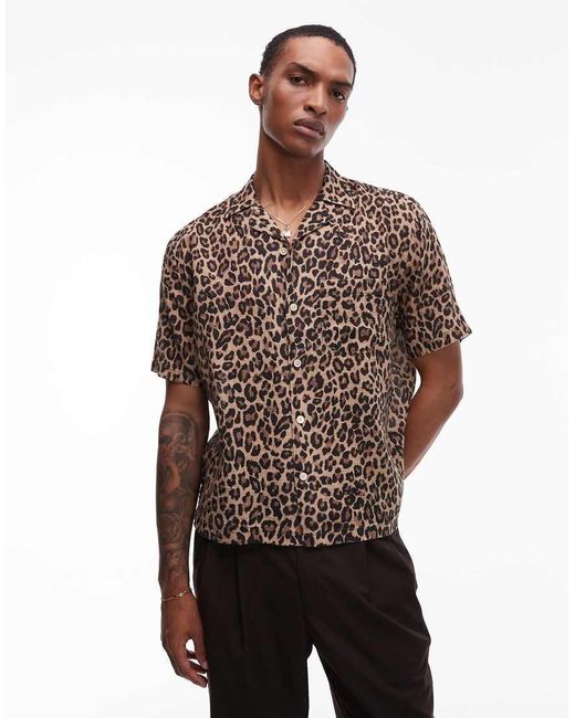 Camisa Marrón Con Estampado De Leopardo De AllSaints de hombre de color Brown