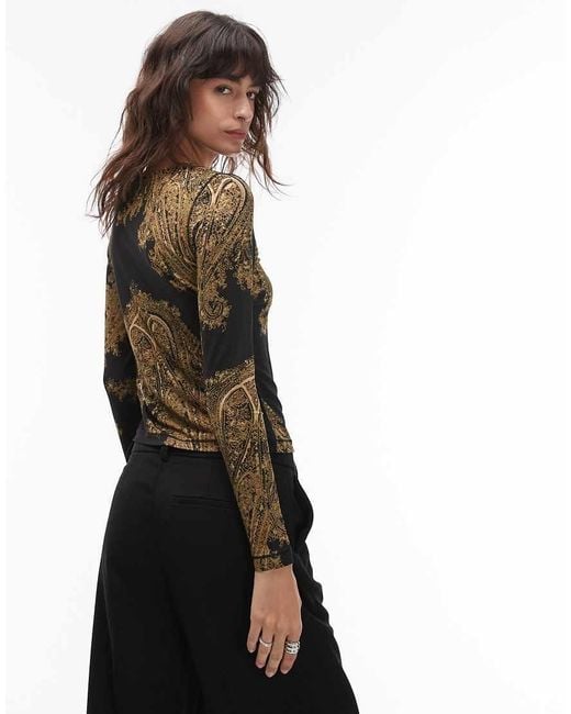AllSaints Black Printed Katlyn Long Sleeve Top