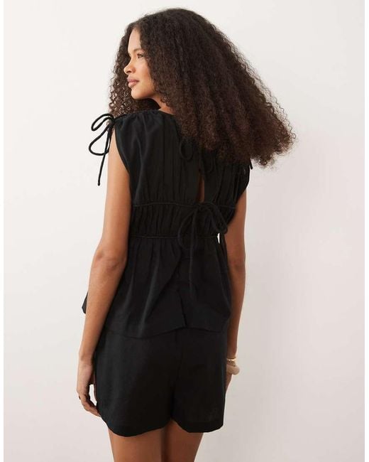 ASOS Black Double Layer Playsuit With Tie Detail