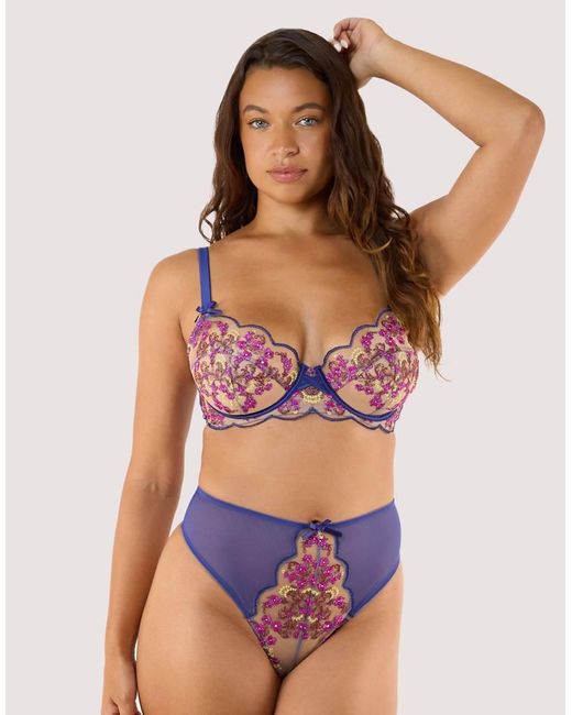 Playful Promises Blue Thea Baroque Embroidery High Waist Thong