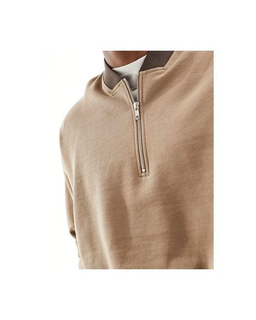 ASOS White Oversized Half Zip Sweatshirt With Contrast Collar for men