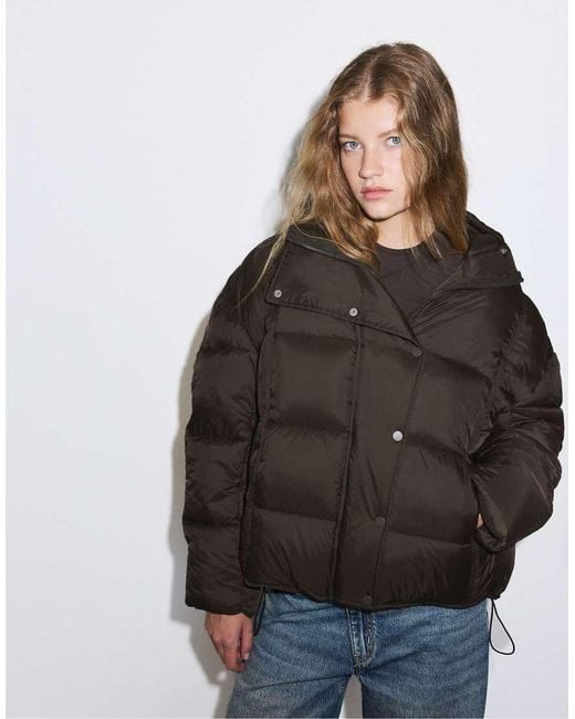Stradivarius Blue Hooded Puffer Jacket